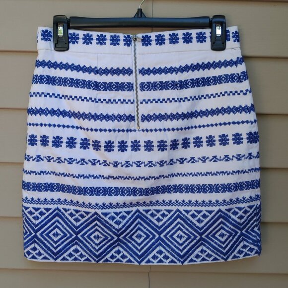 Sam Edelman White Mini Skirt Blue Embroidered Print Beading Short - Picture 7 of 12